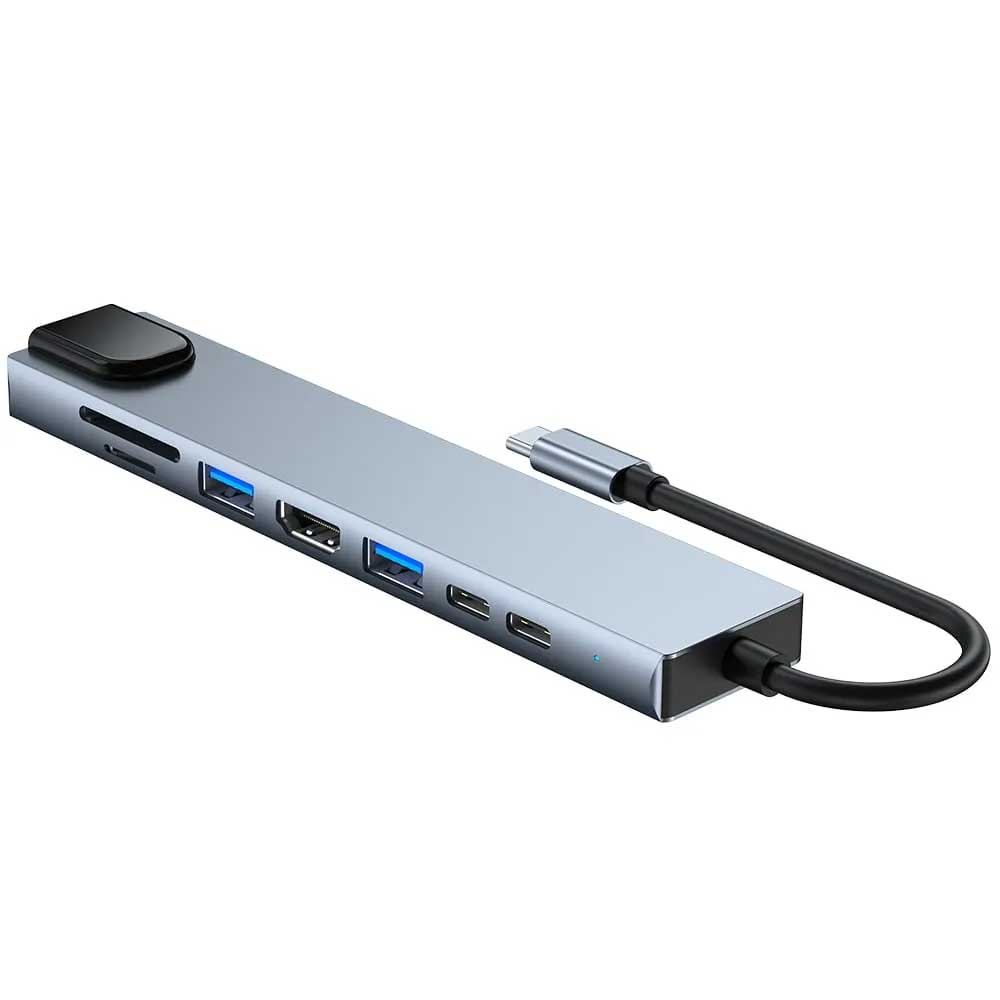 8-in-1 Multiport Adapter Hub, ElectroAZ, USB-C to HDMI 4K / RJ45 Ethernet LAN / Type C Port / USB 3.0 / 87W Power Delivery Port / TF and SD Card Reader