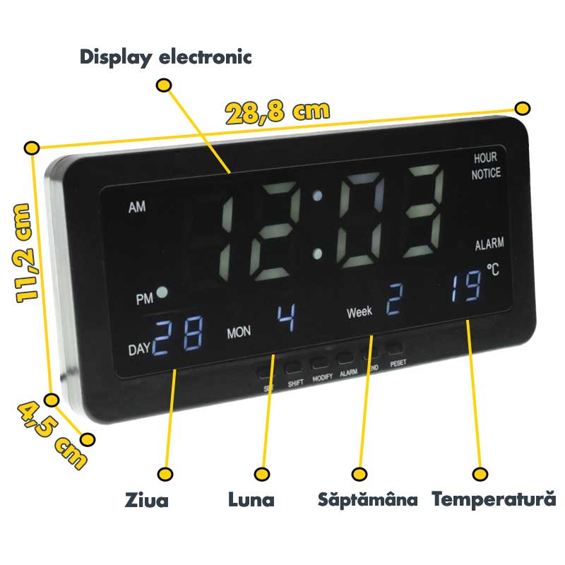 Digital Clock, White LED Display, Alarm