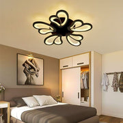 Lustra LED florala neagra 130W, dimabila cu telecomanda, 3 temperaturi culoare, montaj tavan, design modern dormitor
