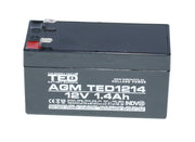 Acumulator AGM etans 12V 1.4Ah, fara intretinere, terminali F1, pentru sisteme de securitate si iluminat