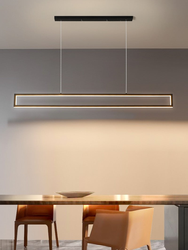 Lustra LED liniara suspendata 120cm cu lumina calda reglabila, ambient minimalist sala de mese