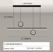 Lustra LED suspendata 52W, bara liniara 120cm si doua inele, design modern, dimensiuni complete