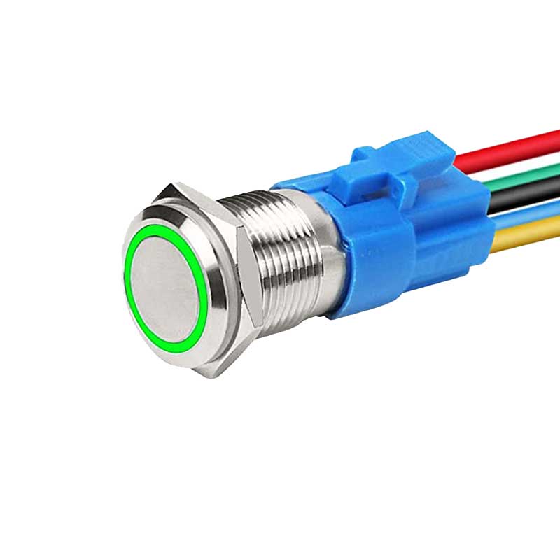 16mm Push Button with Return, 12-24V, Green LED, Plug included, ElectroAZ