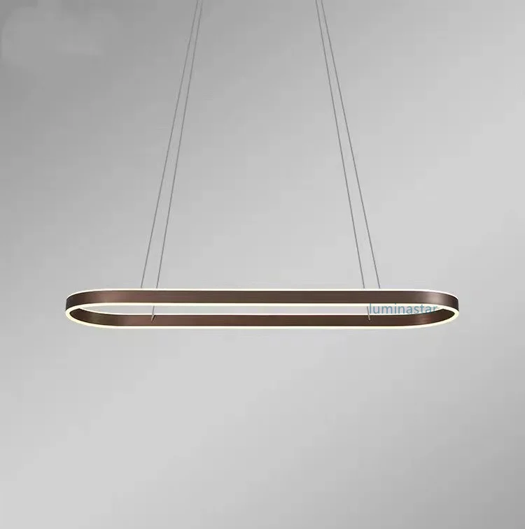 Lustra LED suspendata ovala 120W 6000lm, profil maro mat alungit 800mm, lumina reglabila prin telecomanda WiFi