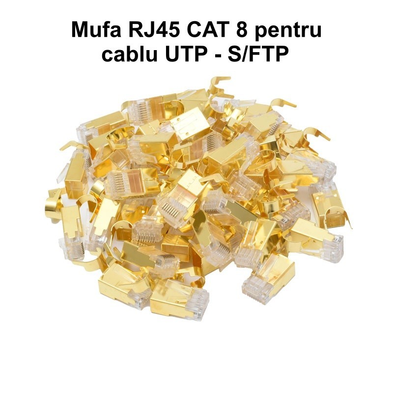 RJ45 S/FTP CAT 8 Gold Connector with Metal Shielding - 50 Pcs/Set