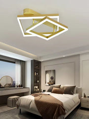 Plafoniera LED geometrica aurie 120W, 3000 lm, montaj aplicat tavan, lumina reglabila calda/neutra/rece, dormitor modern