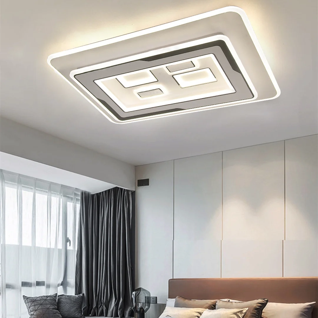 Lustra LED moderna aplicata pe tavan, 120W, 5000 lm, lumina calda/neutra/rece reglabila, design geometric acrilic, 65x45cm