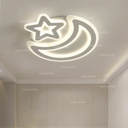 Plafoniera LED 78W forma luna si stea, 3500 lumeni, lumina calda/neutra/rece reglabila, montaj tavan, design decorativ alb