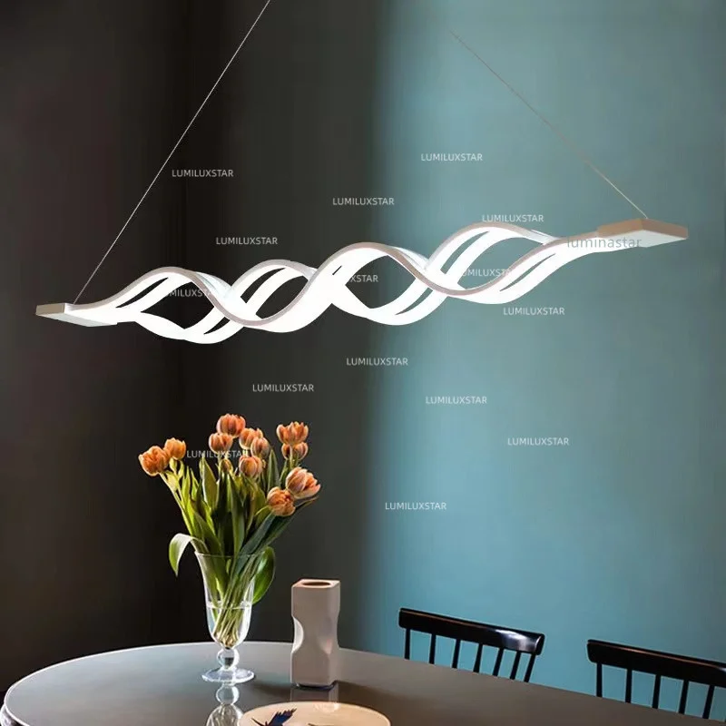 Lustra LED suspendata 152W forma val, lumina reglabila 3000K-6500K, deasupra mesei de dining