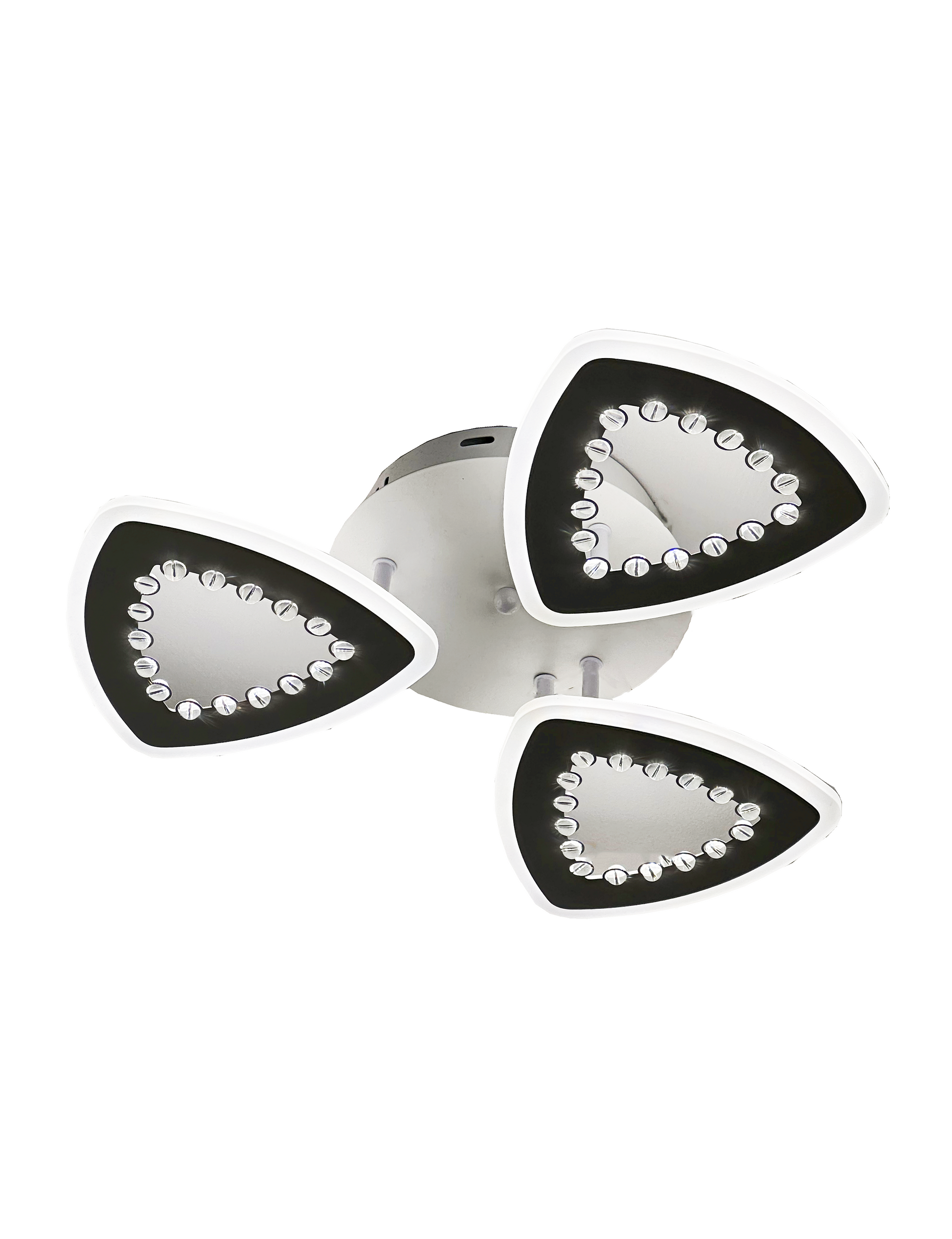 Plafoniera LED 90W cu 3 brate triunghiulare acrilice si insertii margele, telecomanda WiFi, lumina calda/neutra/rece