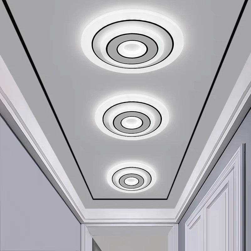 Plafoniera LED rotunda 100W 2500lm, montaj tavan hol, design circular cu inele concentrice, lumina calda/neutra/rece