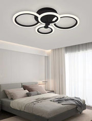 Plafoniera LED 72W cu 4 inele negre mat, lumina calda/neutra/rece reglabila, montaj aplicat tavan, dormitor modern
