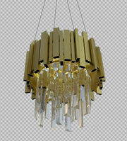 Candelabru cristal auriu pe lant, 3xE14 40W 230V, structura cilindrica metalica cu pandantive de cristal in cascada