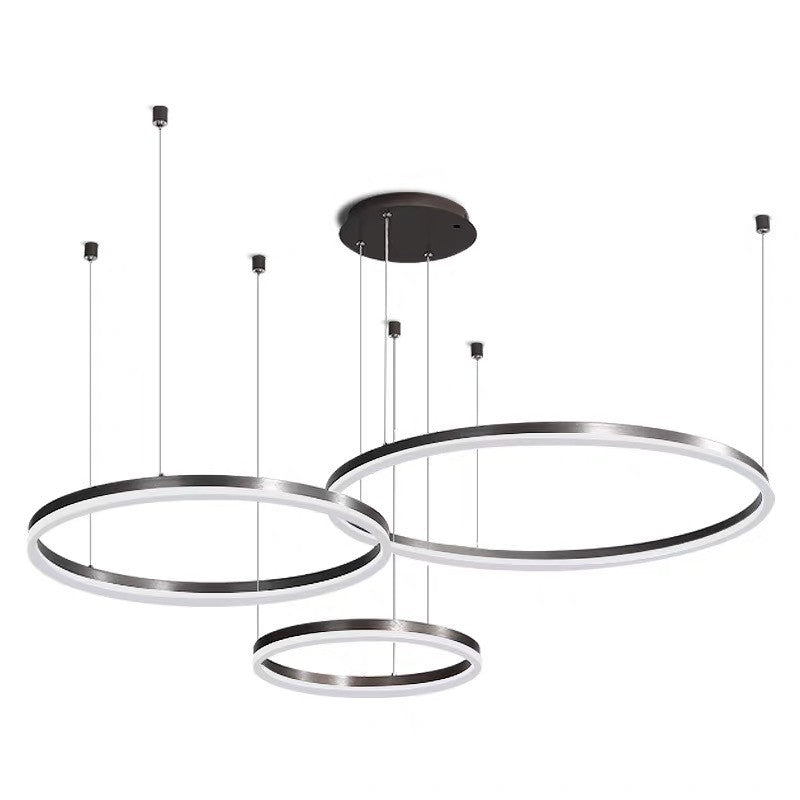 Lustra LED 3 inele suspendate 60cm 40cm 30cm, 74W 3500lm, lumina reglabila calda neutra rece, finisaj maro-argintiu