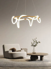 Lustra LED suspendata design inelar organic cu tuburi acrilice, 192W, 8000 lm, lumina reglabila 3000K-6500K, rama aurie