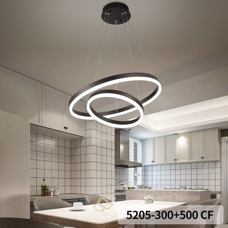Lustra LED suspendata 2 inele maro, 100W, 5000lm, telecomanda WiFi, lumina reglabila, montaj plafon bucatarie