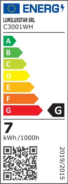 Eticheta energetica clasa G, consum 7 kWh/1000h, spot LED pendant tubular