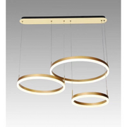 Lustra LED suspendata cu 3 inele aurii la inaltimi diferite, 160W, 8000 lumeni, lumina reglabila