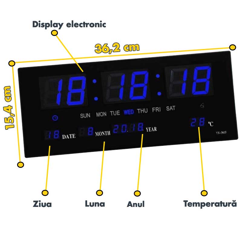 Blue LED Digital Clock 3615D, Alarm