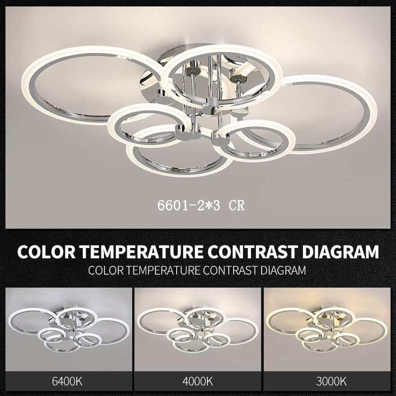 Plafoniera LED 6 cercuri crom - contrast temperaturi culoare 3000K, 4000K si 6400K