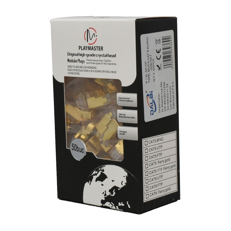 RJ45 S/FTP CAT 8 Gold Connector with Metal Shielding - 50 Pcs/Set