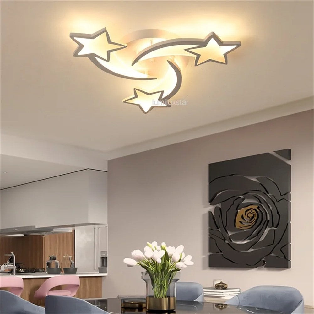 Plafoniera LED stele cazatoare 60W, 3000K-6500K reglabil, montaj tavan, telecomanda WiFi, living modern