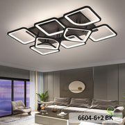 Lustra LED 15000 lumeni montata pe tavan in living modern, finisaj negru mat, 8 module patrate