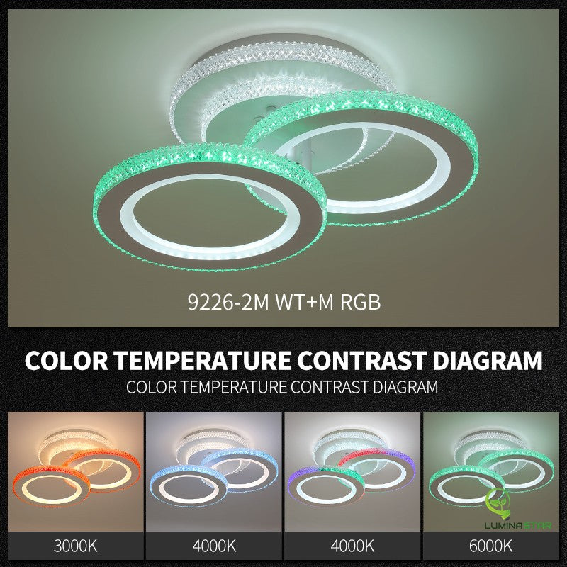 Lustra LED RGB 72W cu 3 inele acril, temperaturi 3000K-6000K, mod multicolor