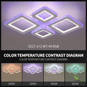 Plafoniera LED RGB 154W cu 4 module patrate si margini cristal acrilic, temperaturi 3000K-6000K reglabile