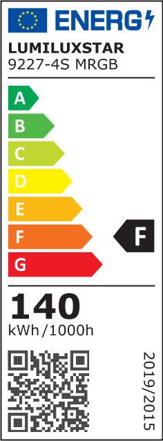 Eticheta energetica clasa F, consum 140 kWh/1000h, plafoniera LED Smart