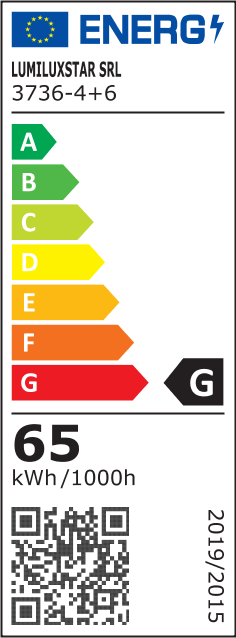 Eticheta energetica clasa G, consum 65 kWh/1000h, lustra LED cu 2 cercuri