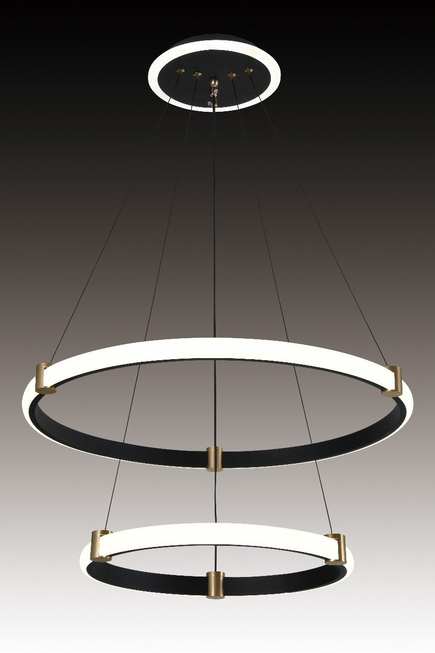 Lustra LED suspendata cu 2 inele concentrice 40cm+60cm, 65W, finisaj negru mat cu accente aurii