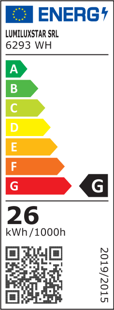 Eticheta energetica clasa G, consum 26 kWh/1000h, pentru pendul LED geometric cu doua patrate