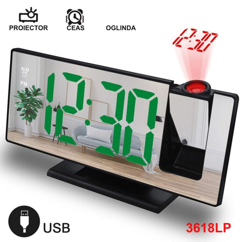 Mirror Clock with Projection 3618LP, Green