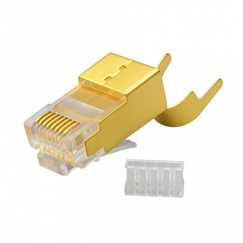 RJ45 S/FTP CAT 8 Gold Connector with Metal Shielding - 50 Pcs/Set