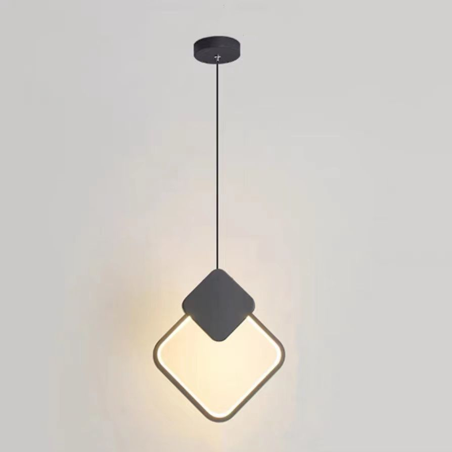 Lustra LED suspendata 13W, rama patrata diagonala metal si acril, lumina calda 3000K, design modern minimalist