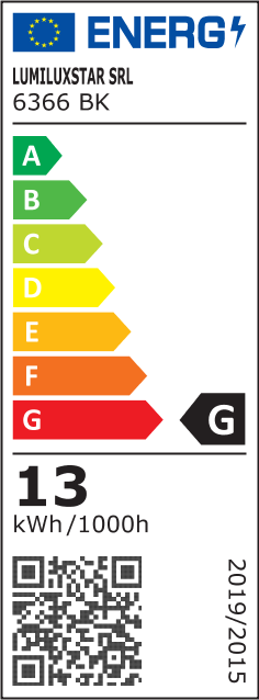 Eticheta energetica clasa G, consum 13 kWh/1000h, lustra LED 13W