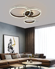 Plafoniera LED 160W cu 3 inele, lumina reglabila 3000K-6500K, montaj tavan, design maro cu efect cristal, living modern