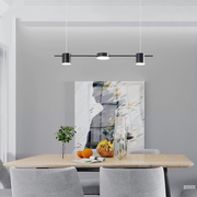 Lustra LED suspendata 30W bara liniara 3 abajururi cilindrice negre reglabila, deasupra mesei de dining