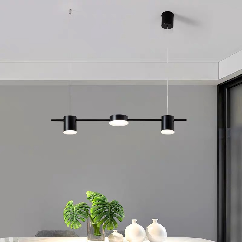 Lustra LED liniara cu 3 spoturi cilindrice negre suspendata, suport tavan inclus, 1500 lm