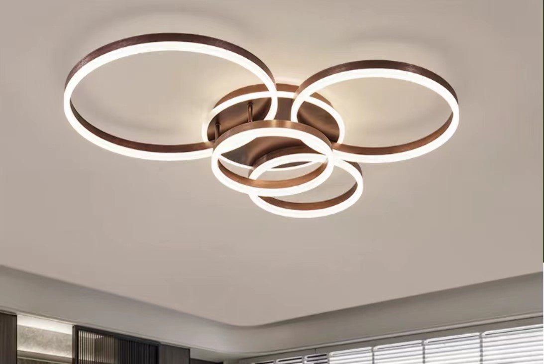 Lustra LED 360W cu 4 inele maro, diametru 60-30cm, temperatura reglabila 3000K-6500K, montaj tavan interior