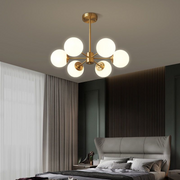 Lustra sputnik 6 globuri acril mat, structura metalica aurie, montura tavan, max 25W, soclu E27, diametru 490mm