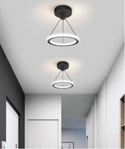 Lustra LED inel 27W negru mat, 3 functii de lumina, D22cm, montaj tavan, design circular modern pentru hol