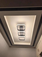 Lustra LED 72W cu 3 patrate negre, lumina reglabila calda/neutra/rece, montata pe tavan modern in hol