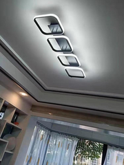 Plafoniera LED 4 patrate negru 96W montaj tavan, lumina reglabila calda neutra rece, design modern living