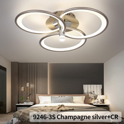 Plafoniera LED inelara 144W 8000lm cu telecomanda WiFi, finisaj sampanie argintiu, montata pe tavan dormitor modern