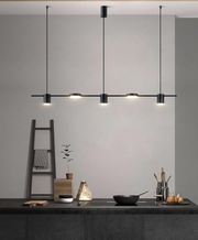 Lustra LED bara 5 spoturi negru mat, 60W 3000lm, lumina reglabila calda/neutra/rece, suspendata deasupra blatului de bucatarie