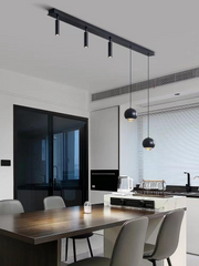 Lustra LED sina 19W 4000K 1200mm negru mat cu pendule sferice, montaj plafoniera, deasupra mesei de dining