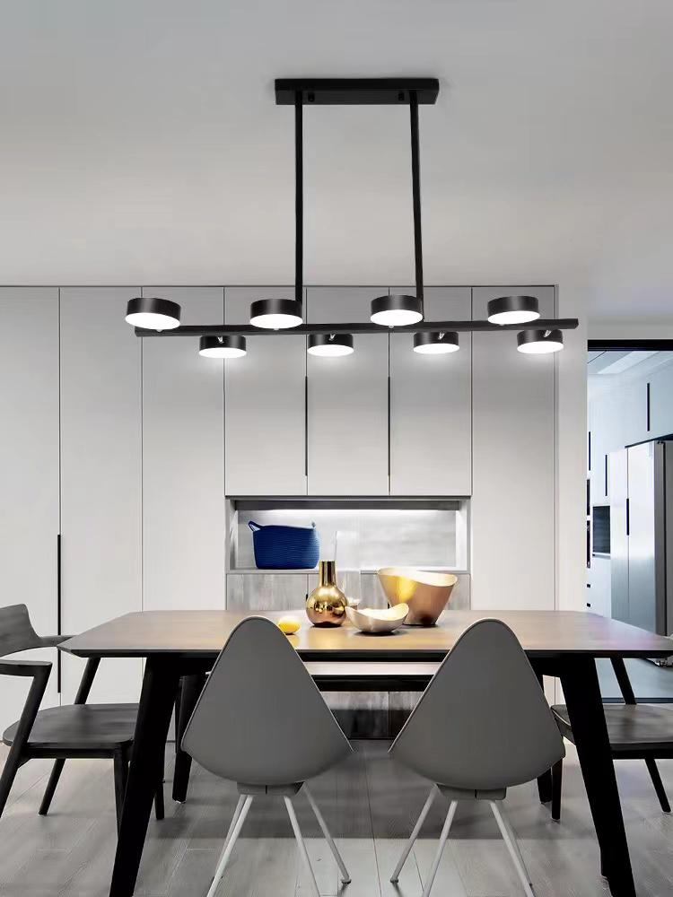 Lustra LED liniara neagra cu 8 spoturi, 140W, 6000 lm, lumina calda/neutra/rece reglabila, deasupra mesei de dining