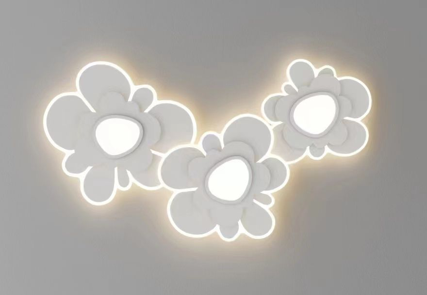 Lustra LED florala alba, 378W, 12000 lm, lumina calda indirecta, montaj tavan, design tridimensional flori